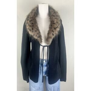 Next Era Y2K Vintage Women’s Large Black Wool Blend Sweater Faux Fur Leopard